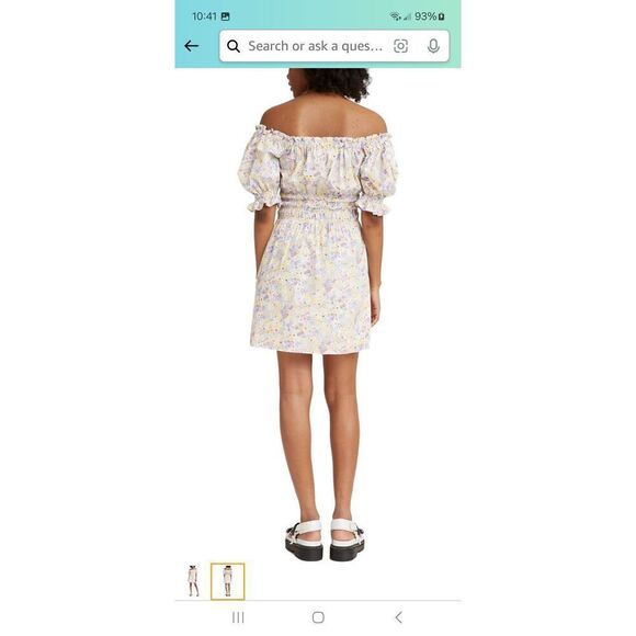 New Small Levi Off Shoulder Country Sundress Shirred Waist Puff Sleeve Dress - Picture 2 of 8